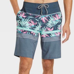 Men's 10" Floral Break Up Swim Trunks-Blue, 34-Goodfellow & Co.